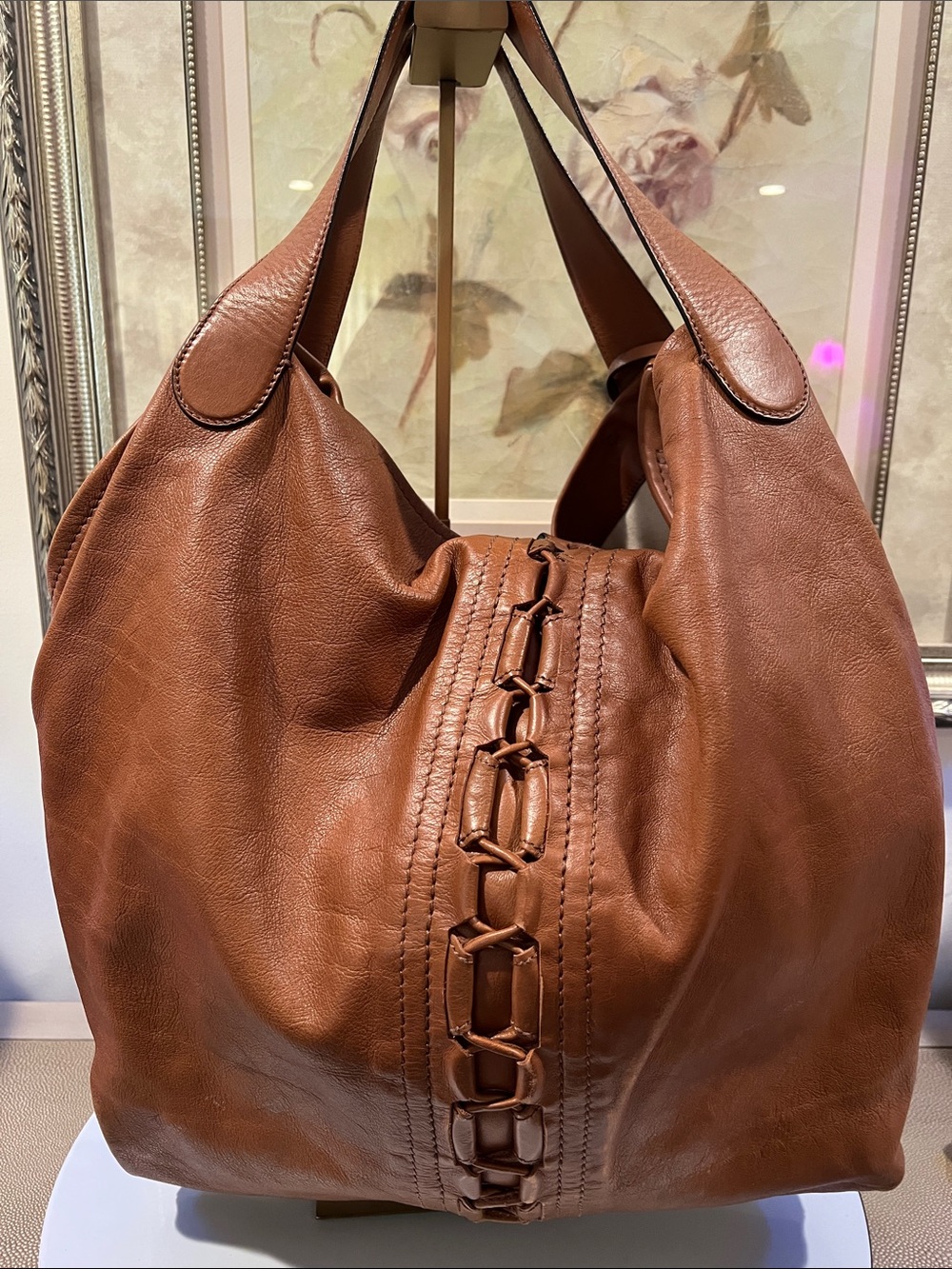 Salvatore Ferragamo Large Brown Leather Shoulder Bag with Gancini Charm - Picture 7 of 17